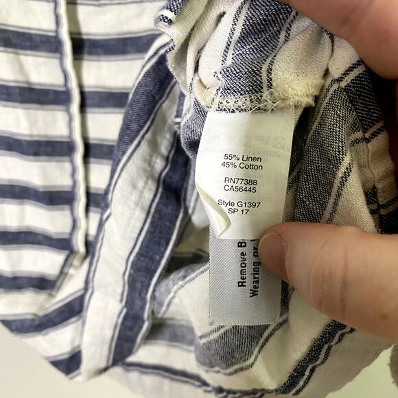 Madewell Striped Lace Up Short Sleeve Top Linen Cotton Blend Size S - Picture 4 of 5
